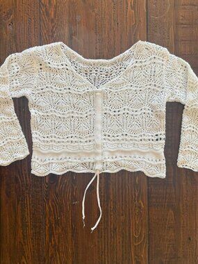 white knit boho sweater/cover up,